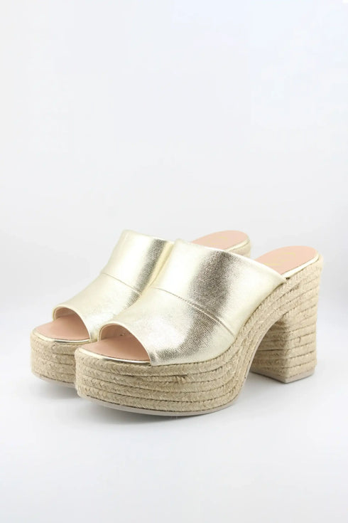 Gaimo Metallic Espadrille Platform Slide Sandals
